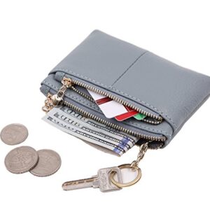 ZOOEASS Coin Purse Women Genuine Leather Zip Mini Purse With Key Ring Triple Zipper Card Holder Wallet (Blue)