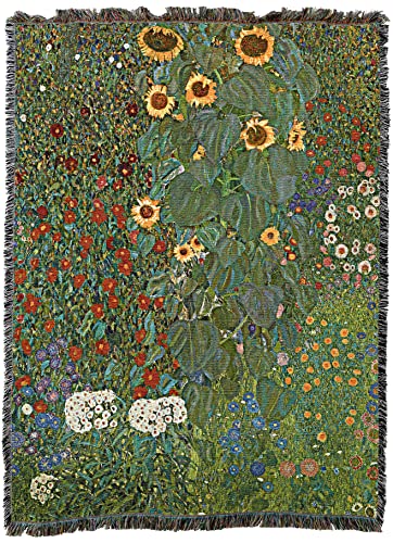 Pure Country Weavers Farm Garden with Sunflowers Blanket by Gustav Klimt - Fine Art Gift Tapestry Throw Woven from Cotton - Made in The USA (72x54)