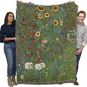 Pure Country Weavers Farm Garden with Sunflowers Blanket by Gustav Klimt - Fine Art Gift Tapestry Throw Woven from Cotton - Made in The USA (72x54)