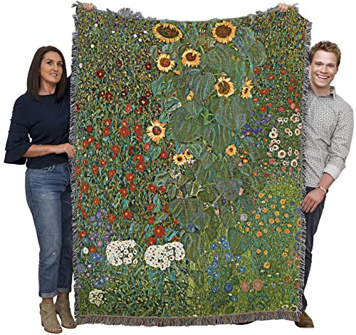 Pure Country Weavers Farm Garden with Sunflowers Blanket by Gustav Klimt - Fine Art Gift Tapestry Throw Woven from Cotton - Made in The USA (72x54)