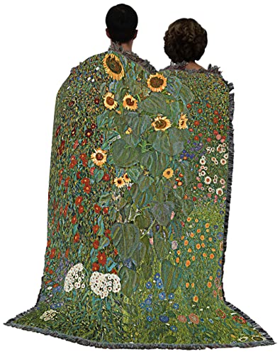 Pure Country Weavers Farm Garden with Sunflowers Blanket by Gustav Klimt - Fine Art Gift Tapestry Throw Woven from Cotton - Made in The USA (72x54)