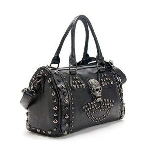 women skull fashion rivet handbag purse gothic punk tote with shoulder strap satchel crossbody bag large capacity black (skull-studded)