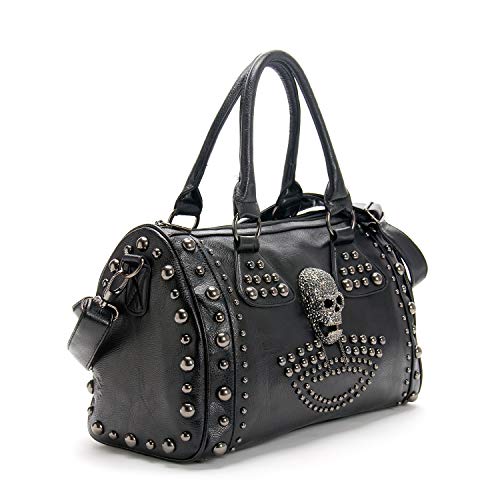 Women Skull Fashion Rivet Handbag Purse Gothic Punk Tote with Shoulder Strap Satchel Crossbody Bag Large Capacity Black (Skull-Studded)