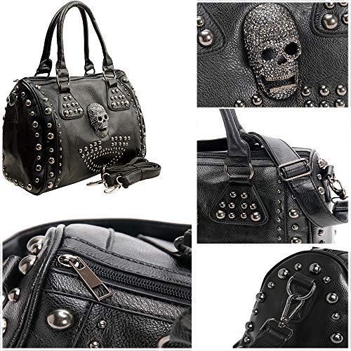 Women Skull Fashion Rivet Handbag Purse Gothic Punk Tote with Shoulder Strap Satchel Crossbody Bag Large Capacity Black (Skull-Studded)