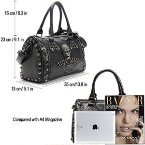 Women Skull Fashion Rivet Handbag Purse Gothic Punk Tote with Shoulder Strap Satchel Crossbody Bag Large Capacity Black (Skull-Studded)