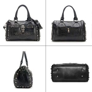 Women Skull Fashion Rivet Handbag Purse Gothic Punk Tote with Shoulder Strap Satchel Crossbody Bag Large Capacity Black (Skull-Studded)