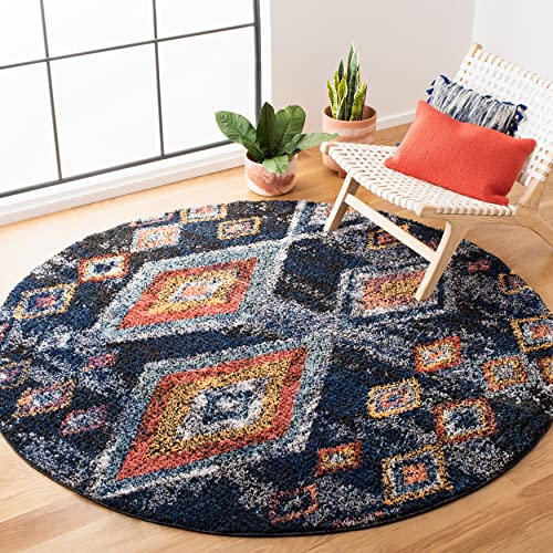 SAFAVIEH Morocco Collection 6'7" Round Navy / Multi MRC941N Moroccan Boho Tribal Area Rug