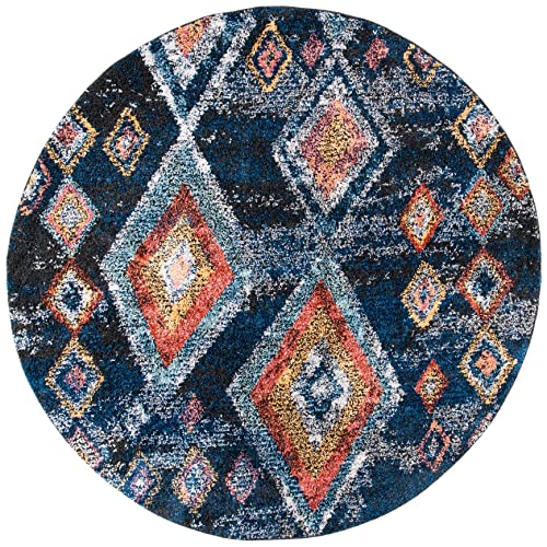 SAFAVIEH Morocco Collection 6'7" Round Navy / Multi MRC941N Moroccan Boho Tribal Area Rug