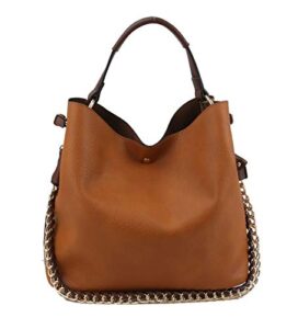 handbag republic womens fashion pu designer handbag shoulder bag interlocking chain handle stylish tote (brown)