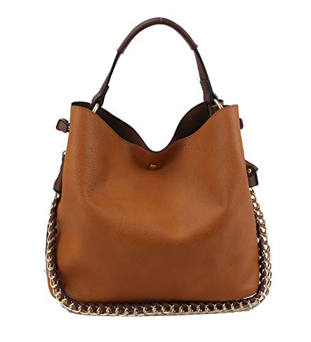 Handbag Republic Womens Fashion PU Designer Handbag Shoulder Bag Interlocking Chain Handle Stylish Tote (Brown)