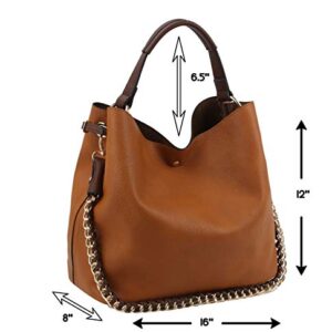 Handbag Republic Womens Fashion PU Designer Handbag Shoulder Bag Interlocking Chain Handle Stylish Tote (Brown)