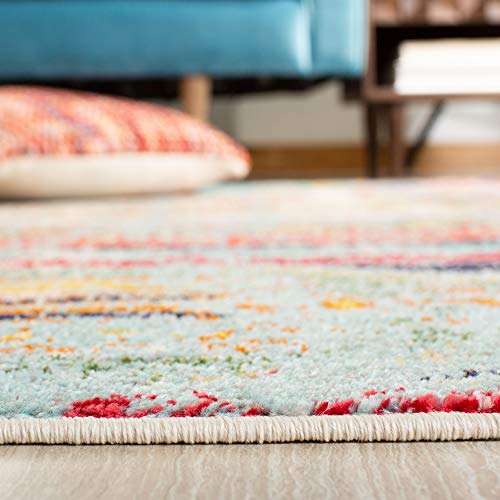 SAFAVIEH Madison Collection 8' x 10' Blue/Orange MAD422F Boho Chic Tribal Distressed Non-Shedding Living Room Bedroom Dining Home Office Area Rug