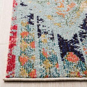 SAFAVIEH Madison Collection 8' x 10' Blue/Orange MAD422F Boho Chic Tribal Distressed Non-Shedding Living Room Bedroom Dining Home Office Area Rug