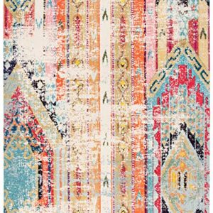 SAFAVIEH Madison Collection 8' x 10' Blue/Orange MAD422F Boho Chic Tribal Distressed Non-Shedding Living Room Bedroom Dining Home Office Area Rug