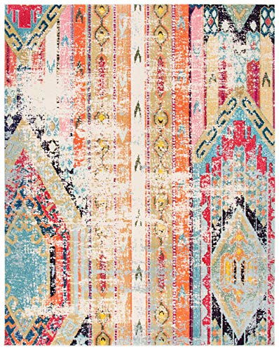 SAFAVIEH Madison Collection 8' x 10' Blue/Orange MAD422F Boho Chic Tribal Distressed Non-Shedding Living Room Bedroom Dining Home Office Area Rug