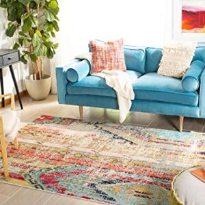 SAFAVIEH Madison Collection 8' x 10' Blue/Orange MAD422F Boho Chic Tribal Distressed Non-Shedding Living Room Bedroom Dining Home Office Area Rug