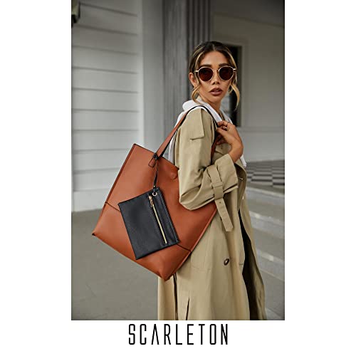 Scarleton Tote Bags for Women, Purses for Women, Handbags for Women, Reversible Travel Shoulder Bag with Pouch, H20182501 - Camel/Black