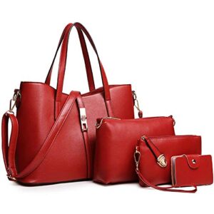 fivelovetwo fashion womens 4pcs handbag set totes clutch satchels top handle shoulder crossbody bags and purse card holder burgundy