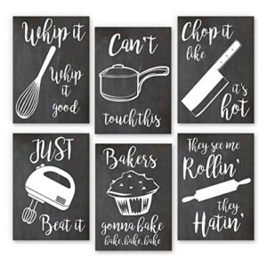 home decor funny gift 6 kitchen wall art prints kitchenware with sayings unframed farmhouse home office organization signs bar accessories decorations sets white house deco kitchen decor (5″x7″)