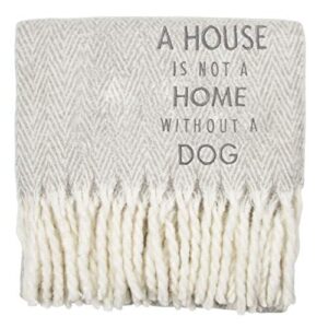 pavilion gift company a house is not a home without a dog 50×60 super soft herringbone chevron tassel throw blanket, gray