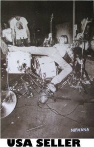nirvana kurt cobain toppled on drums 23.5 x 34 poster black & white early seattle grunge bleach era (sent from usa in pvc pipe)