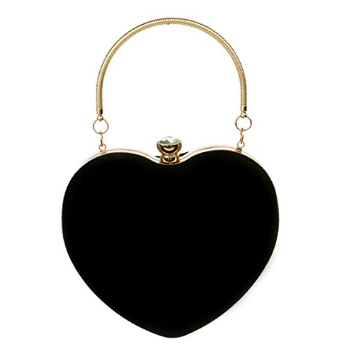 Sun Kea Women Heart Shaped Handbag Mini Clutch Chain Purse Chic Shoulder Bag Evening Tote Black