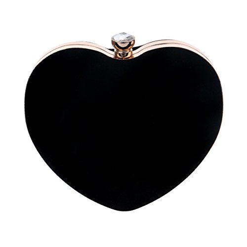 Sun Kea Women Heart Shaped Handbag Mini Clutch Chain Purse Chic Shoulder Bag Evening Tote Black