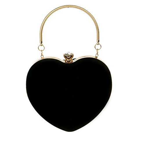 Sun Kea Women Heart Shaped Handbag Mini Clutch Chain Purse Chic Shoulder Bag Evening Tote Black