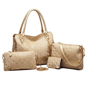 chikencall women fashion pu leather satchel hobo handbag handbag+shoulder bag+purse+card holder 4pcs set tote handbag