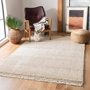 safavieh casablanca shag collection 8′ x 10′ beige csb521b handmade fringe wool 0.8-inch thick area rug