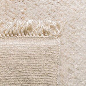 SAFAVIEH Casablanca Shag Collection 8' x 10' Beige CSB521B Handmade Fringe Wool 0.8-inch Thick Area Rug