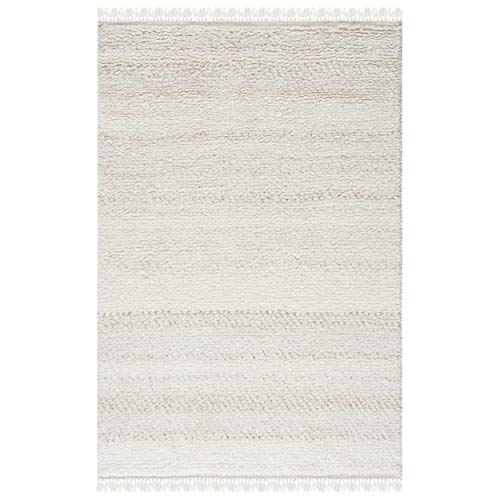 SAFAVIEH Casablanca Shag Collection 8' x 10' Beige CSB521B Handmade Fringe Wool 0.8-inch Thick Area Rug