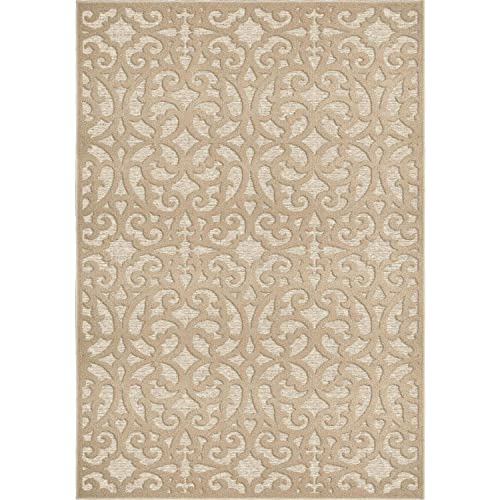 Orian Sculpted 4701 Indoor/Outdoor High-Low Debonair Driftwood Area Rug, 5'2" x 7'6", Tan