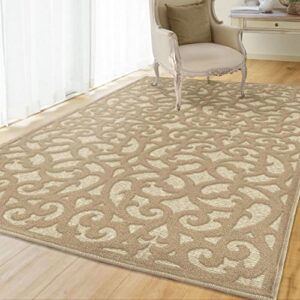 Orian Sculpted 4701 Indoor/Outdoor High-Low Debonair Driftwood Area Rug, 5'2" x 7'6", Tan