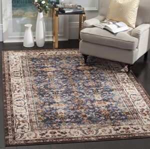 safavieh bijar collection 4′ x 6′ royal / ivory bij650b traditional oriental distressed non-shedding living room bedroom accent rug