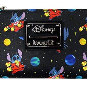 Loungefly x Disney Stitch in Space Allover-Print Flap Wallet (Black Multi, One Size)