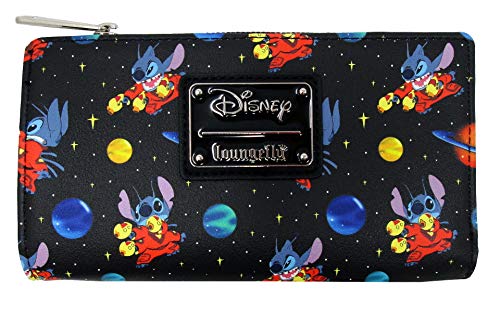 Loungefly x Disney Stitch in Space Allover-Print Flap Wallet (Black Multi, One Size)