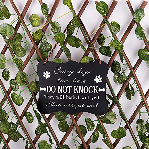 WaaHome Funny Dog Sign,Do Not Knock Sign,Crazy Dogs Live Here Sign, 6''x8'' No Soliciting Sign for House Home Door