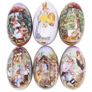 winterworm 6pcs creative cute tin bunny chick printing alloy metal easter eggs shaped candy box holder