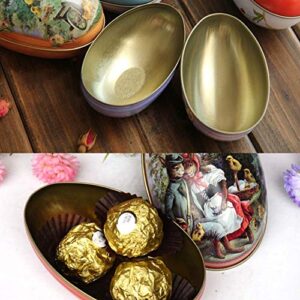 Winterworm 6pcs Creative Cute Tin Bunny Chick Printing Alloy Metal Easter Eggs Shaped Candy Box Holder