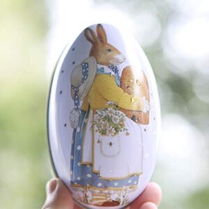 Winterworm 6pcs Creative Cute Tin Bunny Chick Printing Alloy Metal Easter Eggs Shaped Candy Box Holder