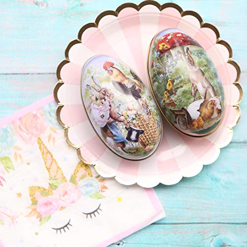 Winterworm 6pcs Creative Cute Tin Bunny Chick Printing Alloy Metal Easter Eggs Shaped Candy Box Holder