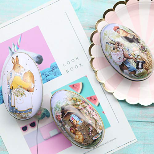 Winterworm 6pcs Creative Cute Tin Bunny Chick Printing Alloy Metal Easter Eggs Shaped Candy Box Holder