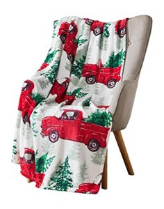 serafina home christmas holiday throw blanket: country rustic red truck with tree design, picking out the tree