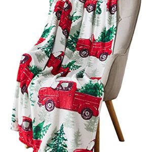 Serafina Home Christmas Holiday Throw Blanket: Country Rustic Red Truck with Tree Design, Picking Out The Tree