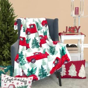 Serafina Home Christmas Holiday Throw Blanket: Country Rustic Red Truck with Tree Design, Picking Out The Tree