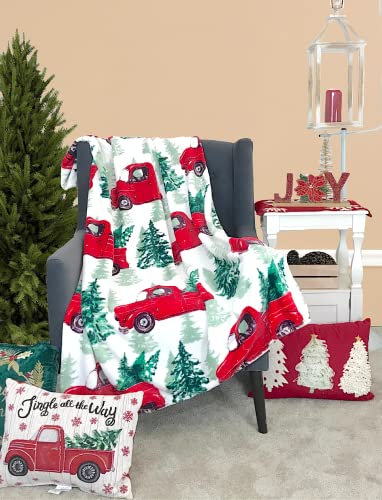 Serafina Home Christmas Holiday Throw Blanket: Country Rustic Red Truck with Tree Design, Picking Out The Tree