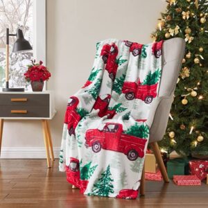 Serafina Home Christmas Holiday Throw Blanket: Country Rustic Red Truck with Tree Design, Picking Out The Tree