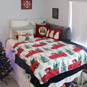 Serafina Home Christmas Holiday Throw Blanket: Country Rustic Red Truck with Tree Design, Picking Out The Tree