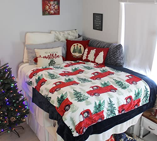 Serafina Home Christmas Holiday Throw Blanket: Country Rustic Red Truck with Tree Design, Picking Out The Tree